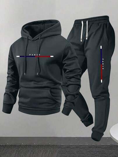 Conjunto de moletom e moletom leve masculino com ajuste regular, roupa casual com estampa de letras, adequado para atividades ao ar livre na primavera/outono, viagens e relaxamento, ótimo presente para marido ou namorado