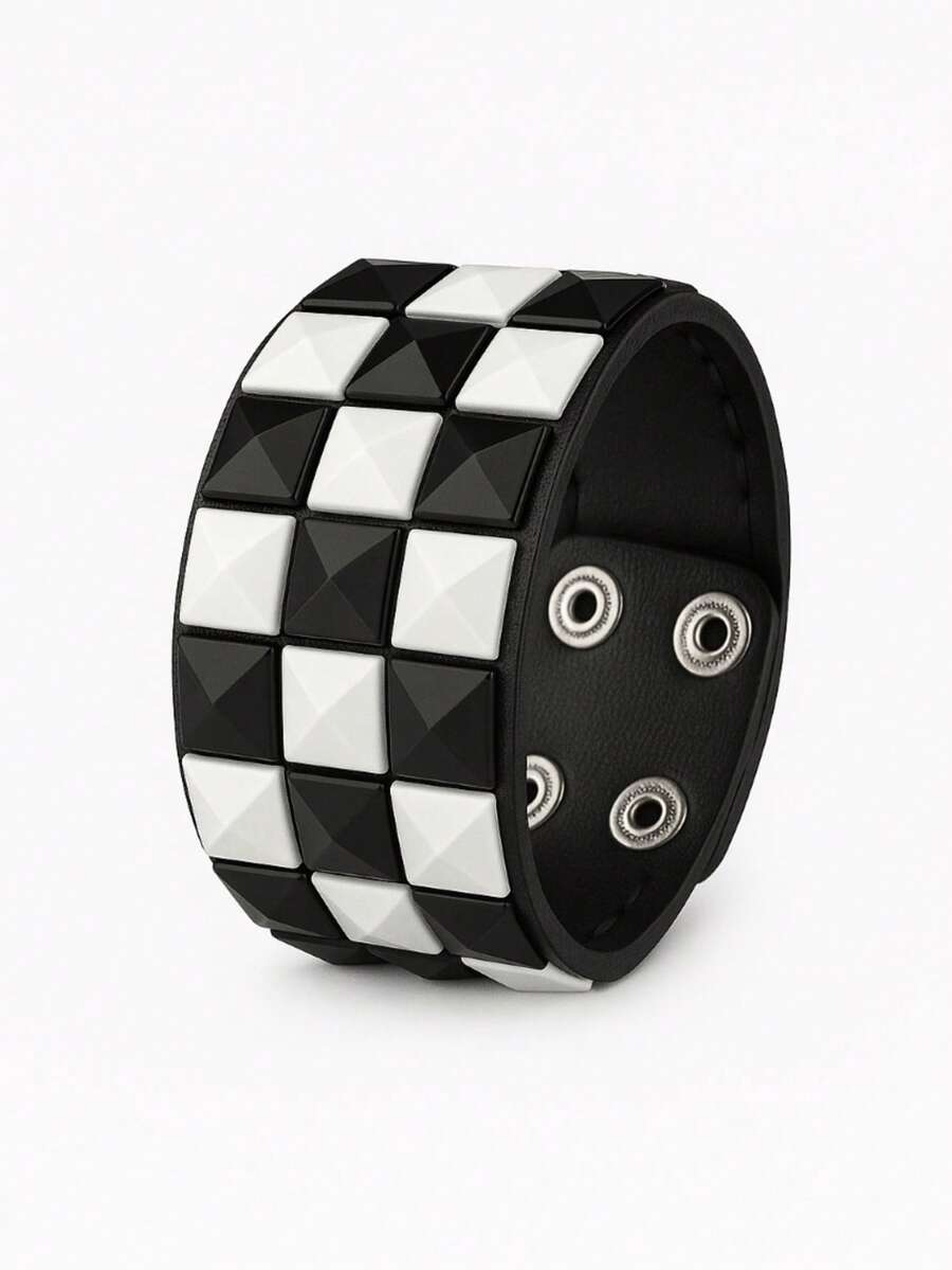 Spike Scene Bracelet Black With Black Pop Punk - Black and White - View 1
