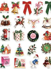 50 Stücke Cartoon Weihnachts Aufkleber, süße Fröhliche Weihnachten Aufkleber, Weihnachtsdekoration, süße Weihnachtsparty Geschenk Aufkleber, Aufkleber für Wasserflasche, Hydroflask, Gitarre, Gepäck, Handy, Hülle, Laptop, Skateboard, Geschenk