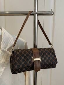 Túi đeo vai/túi baguette thời trang đơn giản họa tiết chắp vá màu tương phản dành cho nữ, thích hợp cho việc đi làm/hàng ngày - Cà phê nâu - Xem 10