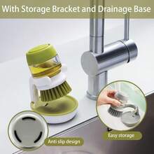 Soap Dispenser With Dish Brush And Storage Bracket Easy To Clean Kitchen Utensils And Sink Gray - Xanh lá cây và xám - Xem 6