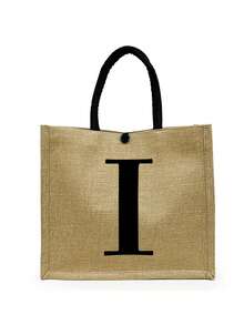 2pcs Set Minimalist Initial Print Linen Tote Bags, Travel Essential, Cosmetic Bag, Large Capacity Travel Makeup Bag, Multifunctional Portable Handbag, Teacher's Day Gift, Birthday, Holiday, Back To School, Beach, Travel, Commute, Business, Student, Picnic, Camping, Supermarket, Daily Use Linen Bag, Best Christmas Gift For Teachers, Beach Vacation, Shopping And Holiday Essential, Best Teacher's Day Gift - Khaki - View 47