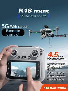 CASRRA 全新K18MAX银灰色遥控无人机，带摄像头，支持WiFi和2.4GHz双频 | 4.5英寸5G实时显示屏遥控器 | 双摄像头（拍照/录像）光流悬停 | 智能避障 | 无刷电机，一键降落 - 新手友好，室内/室外/派对娱乐及竞速多旋翼飞行器。包含：收纳包、存储卡+读卡器、备用螺旋桨。理想的生日、圣诞节、万圣节礼物，数码相机。