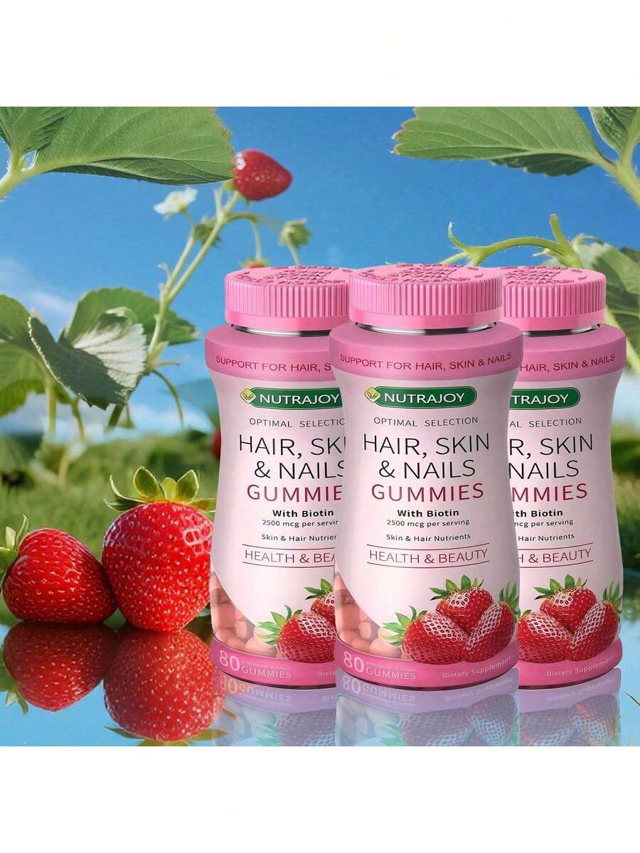 3PCSOptimal Solutions Hair, Skin And Nails Pectin Gummies, 2500 Mcg Biotin Per Serving, No Stick Gummy, Vegetarian Formula, Strawberry Flavor,80 Count, 40 Total Servings - 3 chai - Xem 1