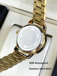1 pièce Montre femme Pablo Raez, bijoux en or 18 carats, accessoire de plage en acier inoxydable, montre de luxe pour femme, montre de robe vintage, couleur or IPG, non décolorante, design original charmant, quartz, or à la mode, haute qualité, montre-bracelet populaire pour fille - Taille Unique - Voir 12