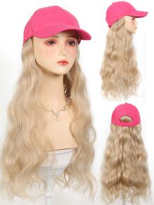 16/20英寸棒球帽假发长款水波卷发假发带帽金色假发接发可调节白帽假发女士合成金色假发替换假发 - 彩色 - 查看 8