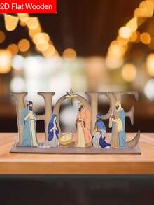 1 pezzo Targa in legno con scena della Natività, integrando la scena della Natività nella mangiatoia nel design della parola "Speranza", regali di Natale, regali cristiani, decorazione, decorazione per la casa, decorazione per luoghi religiosi