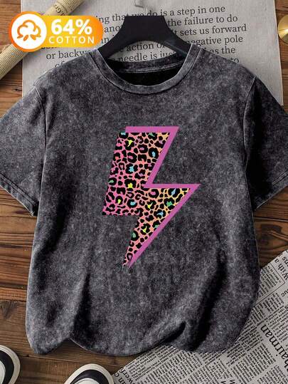 Women's New Round Neck Short Sleeved Plus Size Summer, Casual Style Containing Cotton Printed Plus SizeIncluding Cotton Round Neck T-Shirt, Sweet And Gentle Temperament, Slim And Comfortable Summer Tops, Suitable For Daily Casual Wear, Graphic Tees Women Black