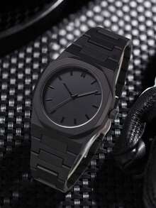 1Pc Men's Black Strap Fashionable Casual Personalized Graffiti Elements Simple Scale Dial Quartz Watch Suitable For Daily Wear Or Graduation Gifts - Black - View 1