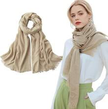Extra Large Cotton Linen Shawl Wrap For Women, Elegant Scarf With UV Protection Breathable Lightweight Cover Hijabhalloween - 卡其色 - 查看 11