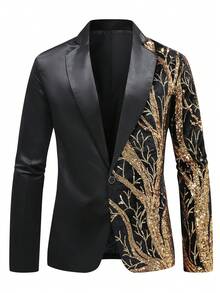 Men's Vine Sequin Suit Jacket, Formal Wear For Banquet, Performance, Nightclub Party Tuxedo Blazer - Gold - View 2