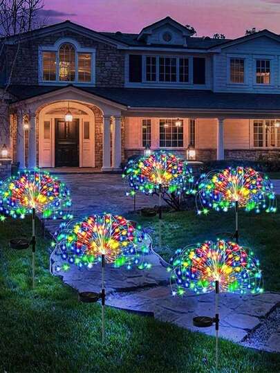 1 Pack Outdoor Solar Garden Lights, Solar Fireworks Fairy Firefly Stake Lights Yard Outside Decorative, 8 Modes Decorative Sparkles Stake Landscape Light Suitable For Lawn And Garden Night Atmosphere Decoration,Halloween And Thanksgiving Atmosphere Decoration