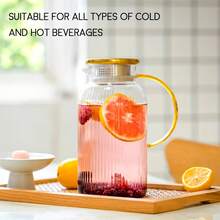 2-Piece With Lid Glass Water Bottle, 68-Ounce Classic Vertical Striped Water Bottle, Suitable For Cold Brew Coffee, Lemonade, Iced Sun Tea, Beverages, Heat-Resistant. It Is The Top Choice For Christmas, Halloween And Thanksgiving Gifts. Ice Tea Dispenser, Striped Glass Design, High-End Beverage Dispenser, High-Quality Water Bottle, Beverage Set, Glass Water Bottle Set, Coffee Lover, Tea Lover - 2個裝+刷子 - 查看 6