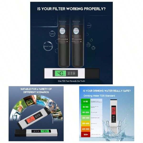 TDS Meter Digital Tester Drinking, 4 In 1 TDS Quality Tester, Portable 0 - 9990ppm TDS EC TempC, F Meter Tester, Testing Drinking, RODI System White 6 Inch