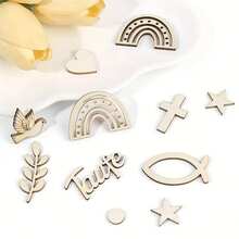 1 paquet d'environ 100 pièces de confettis en bois, décorations de table avec des pigeons arc-en-ciel, des poissons, des croix et des points. Confettis de table pour le baptême, la naissance, la communion, le baptême, la confirmation, les faveurs de fête, la décoration de fête.