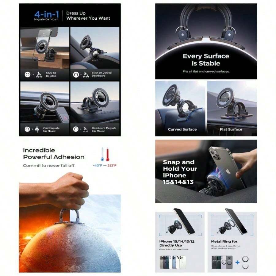 Soporte para auriculares para uso en la oficina, dormitorio y hogar - Negro para soporte de coche Magsafe - Ver 1