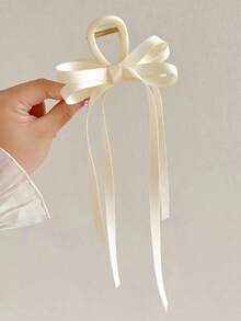 1pc Women's Solid Color Double Layer Bow Hair Claw Clip With Ribbon Streamers, Suitable For Daily Use Elegant Valentine's Day Valentines Summer Hair Clips Hair Jaw Clip Hair Clamps Hair Clutch Hair Catcher Clip, Bow Accessories, School Stuff, College Fall Winter Hair Accessories For Women For Vacation Outfits Woman Valentines Gift - Màu be - Xem 4