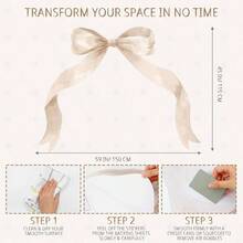 Midoo 59 X 45 Inch Large Pink Bow Wall Stickers Peel And Stick Coquette Girl Room Decor Large Watercolor Bow Stickers Preppy Waterproof Vinyl Decals Wall Decor For Girl Room Nursery Kindergarten - 淡棕色 - 查看 2