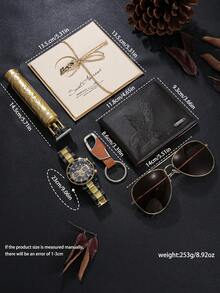 5 peças/7 peças Conjunto de Relógios Masculinos, Projetado para Homens, Moda Casual de Negócios, Relógios Masculinos Elegantes, Esportivos e Estilosos, Essenciais para Uso Diário, Adequados como Presentes para Ação de Graças, Aniversário, Compras - Preto - Visão 8