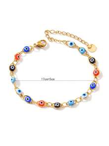1pc Fashionable Golden Stainless Steel Devil Eye Bead Sliding Bracelet, Handmade With Size Variation
