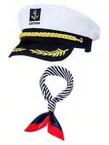 Multi-Piece Set: Captain Hat, Sailor Hat, Scarf Set For Men & Women; White Gloves; Aviator Sunglasses; Navy Sailor Costume For Yacht, Rock Party, Costume Play