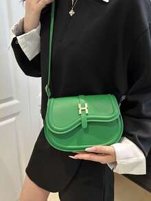 女士斜挎包，带翻盖扣 - 綠色 - 查看 4