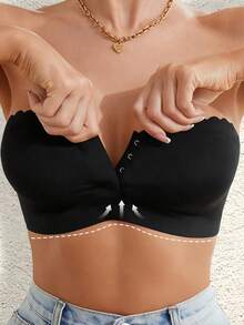 Women's Front Closure Bra,Strapless Bra,Seamless Top Women Wireless Sexy Underwear , Removable Padding, Adjustable Intimates Lingerie Basic Tube Bras, Non Slip Silicone Soft Fabric Underwear, Comfortable Padded Camisole Wavy Edge Design,Perfect With Strapless DressesFront Buckle Underwear