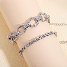 2pcs Stainless Steel & Cuban Link Bracelet Set, Layered Design, Simple Style, Tarnish Resistant, Suitable For Daily Wear, Festivals And Vacations, Unisex, Ideal For Jewelry Lovers, Birthday, Holiday, Christmas, New Year Gifts