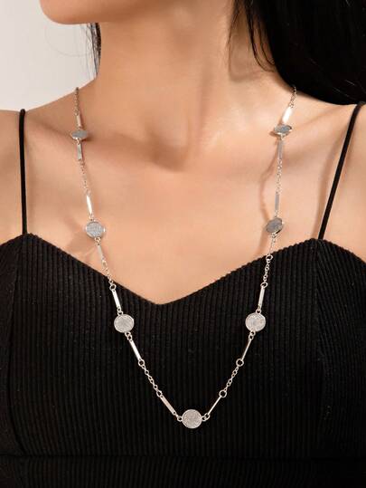 1pc Fashion Crystal Necklace, Korean Style Minimalist Sweater Chain, Versatile Choker Necklace