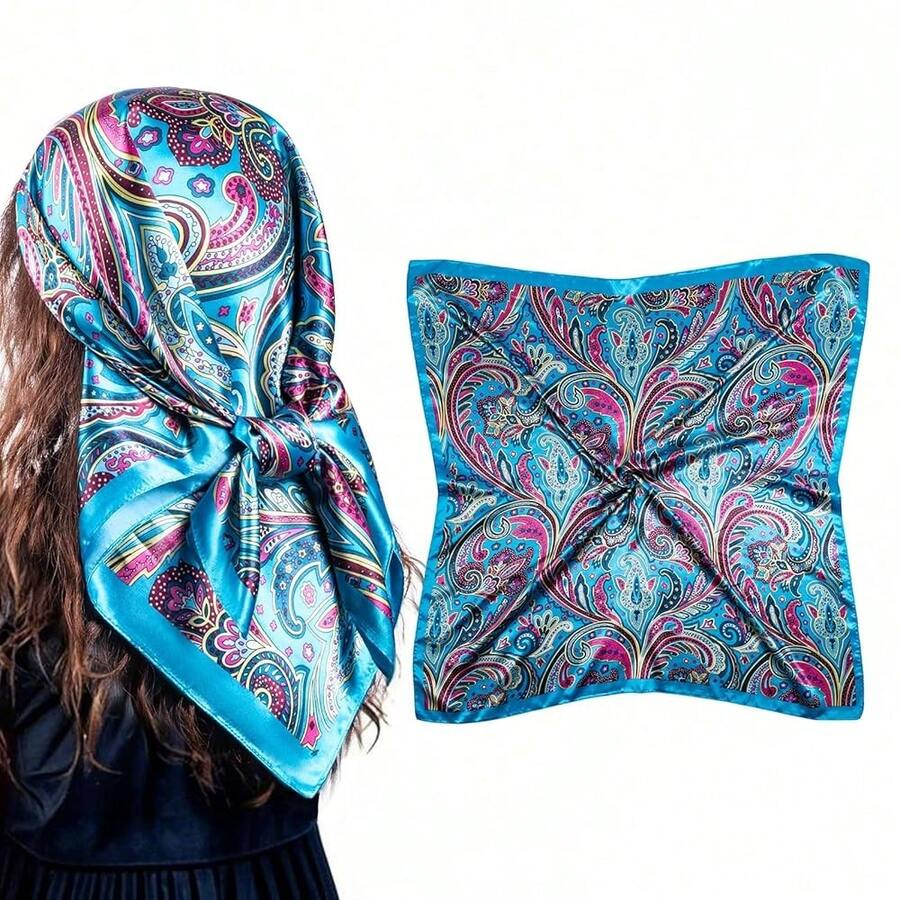 Mulberry Silk Scarfs Small Square Scarfs For Women 21" X 21" Lightweight Square Satin Head Scarf Neck Scarves{"Size_name":"35\"","Color_name":"LightBlue"} - 淺藍英寸 - 查看 1