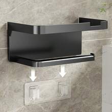 3pcs Wall-Mounted Tissue Box Holder With Phone Stand, Adhesive No Drilling Required, Multi-Functional Space Saving, Suitable For Bathroom Storage, Durable Plastic Modern Design Stylish Home Decor