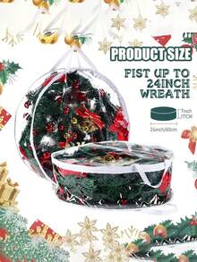 24-calowa przezroczysta skrzynia do przechowywania wieńców z tworzywa PVC z podwójnym zamkiem błyskawicznym i uchwytem – torba ochronna na wieńce, odpowiednia na Boże Narodzenie, jako dekoracja świąteczna na cały rok, trwały organizer na wieńce do użytku wewnątrz i na zewnątrz