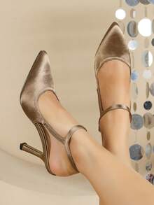 Women's Pointed Toe Stiletto Heels, Fashion Versatile Mules,High Heels - Khaki - View 3