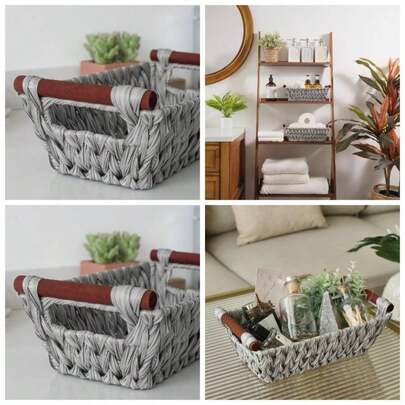 Wicker Storage Baskets Shelves, Pack Of 2 Shelf Storage Baskets Small, Handwoven Wicker Boxes With Handles Bathroom Organising, Decorative Entryway Be