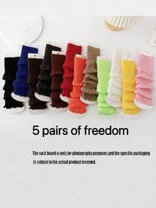 1/5/10 Pairs Girls All-Match Leg Warmer Socks For 4-12 Years, Christmas Girls Socks,New Year Socks,Fashionable And Comfortable, Suitable For Jk Styles, For Autumn/Winter Daily Wear, Candy Colors, Black&White, For A Gift