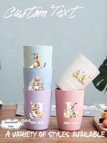 可定制的个性化兔子图案水瓶，饰有可爱的兔子和字母设计，还包括创意牙刷杯、宿舍水瓶、情侣简约便携水瓶和加厚牙刷杯。它们是复活节、情人节和感恩节等节日的完美礼物。 - 彩色 - 查看 3