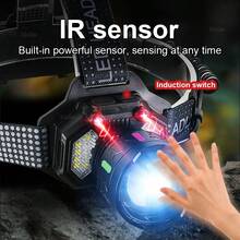 130000流明最强头灯白光/黄光可充电LED头灯可使用12小时露营钓鱼头灯手电筒红外线头灯 - 黑色 - 查看 4