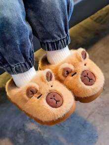 HAHABOBO New Kids' Winter Indoor Slippers - Brown Capybara Cartoon Patterns, Cute & Warm Thermal Lined Toddler Shoes, Unisex For Boys & Girls, Stylish, Versatile, Lightweight, Soft & Flat-Soled Slip-On Kids Slippers, Suitable For Indoor Bedroom & Home Use; Ideal As Holiday, Party, Christmas & Halloween Gifts - Brown - View 6