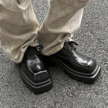 High Street Leather Shoes Niche Derby Shoes New Square Toe Thick Sole Platform Hair Stylist Casual Height Increasing Shoes - màu đen - Xem 7