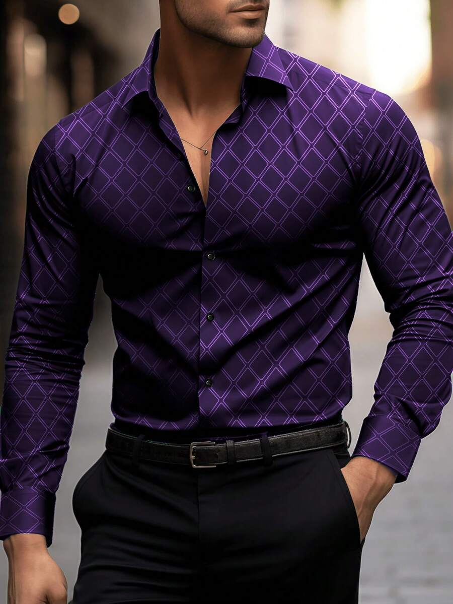Áo sơ mi nam tay dài cổ bẻ màu trơn, cổ tròn, thời trang công sở thường ngày, đi làm, đi chơi, đi tiệc. Áo sơ mi nam dáng ôm, lịch sự, chất liệu vải Jacquard màu trơn, thích hợp mặc hàng ngày, đi làm, đi chơi và tụ tập. Có thể kết hợp với quần âu hoặc vest cho các buổi tiệc, đám cưới và tuần trăng mật. Có thể làm quà tặng cho con trai, chồng, bạn trai hoặc cha.