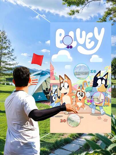 Bluey 1 pezzo Striscione in tessuto decorativo per festa con gioco del bingo per cani, decorazione di sfondo per festa, gioco da festa carino