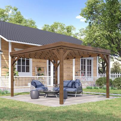 Outsunny 10' X 12' Outdoor Pergola, Wood Gazebo Grape Trellis With Stable Structure And Concrete Anchors, For Climbing Plant Support, Garden, Patio, Backyard, Deck, Brown