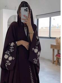1 Set New Delicate Embroidered Muslim Abaya, Fashionable, Comfortable And Versatile For Any Occasion (Cardigan + Long Scarf) - 彩色 - 查看 8