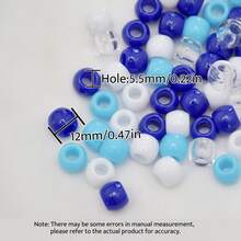 100颗塑料珠子，10x12毫米大孔珠子，混合非洲蓝色发饰珠，带拉绳针的发圈，美发工具，美发套装 - 藍色混色 - 查看 4