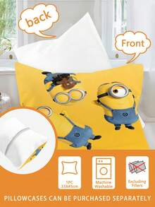 Minions 1/2 Peças Conjunto de Roupa de Cama com Tema Minions, Impressão 3D Dupla Face (1 Fronha Impressa em 1 Lado + 1 Edredom Impresso em 2 Lados), Conjunto para Berçário/Jardim de Infância, Edredom com Estampa Fofa Impressa Digitalmente, Roupa de Cama Infantil com Fronha para Bebês, Crianças Pequenas e Crianças, Fronhas de 33 * 45 podem ser vendidas separadamente, Combinadas com Óculos, Bananas e Outros Elementos, o Estilo é Alegre e Fofo