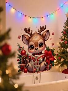 1PC Adorable Christmas Reindeer Toilet Decal Wall Sticker - PVC Self-Adhesive Waterproof Festive Bathroom, Toilet, And Wall Decor With Santa Hat, Gifts,Holly Accents,For Home Decoration, Bathroom Decorations Wall Stickers Stickers Home Decor Christmas Decorations Christmas Decorations Home - Multicolor - View 9