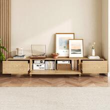 98'' Mid Century Modern TV Stand For Living Room, Bedroom, Wood TV Console With Storage, Entertainment Center With Drawers, Fluted TV Stand & Media Console With Cabinet, White, Natural - Natural Oak - 查看 6