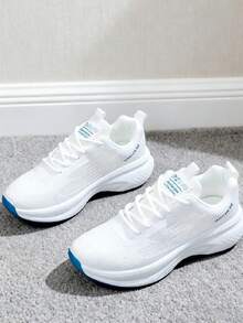 1 双女式白色运动鞋/厚底轻便休闲跑鞋/时尚百搭透气运动网眼鞋 - 白色 - 查看 6