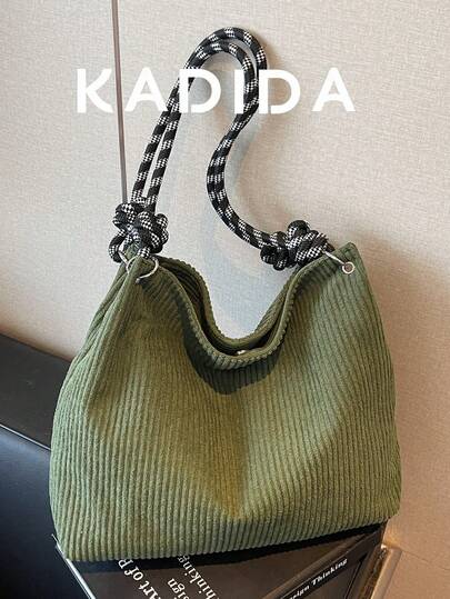 New Fashionable Leisure Summer Vacation Style Large Capacity Solid Color Paper Woven Foldable Black And White Magnetic Women's Beach Shoulder Bag, Suitable For Vacation, Shopping With Friends, And Fashionable Clothing Matching