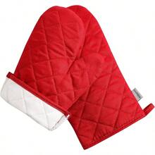 Juego de 4 manoplas de horno y soportes para ollas, alta resistencia al calor, 500 grados, grueso, largo, de algodn para cocina, para cocinar 12 pulgadas, rojo - Algodón-rojo - Ver 6